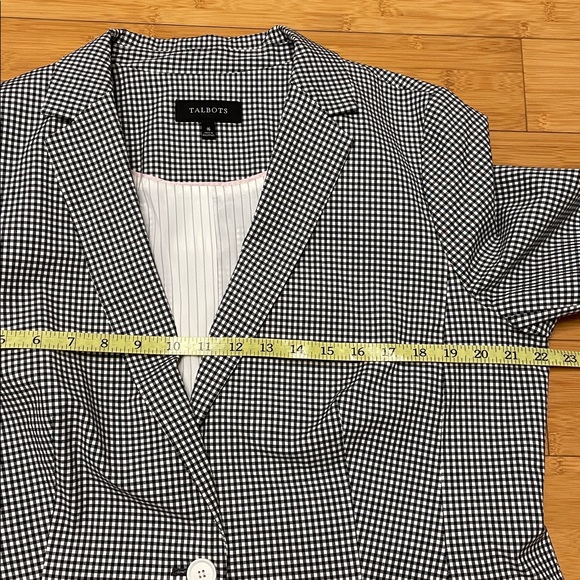 Talbots Tailored Gingham Blazer Size 16 Black White One Button Notched Pockets - Picture 14 of 17